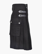 BLACK PLAIN TARTAN UTILITY KILT - scottish kilt jacket